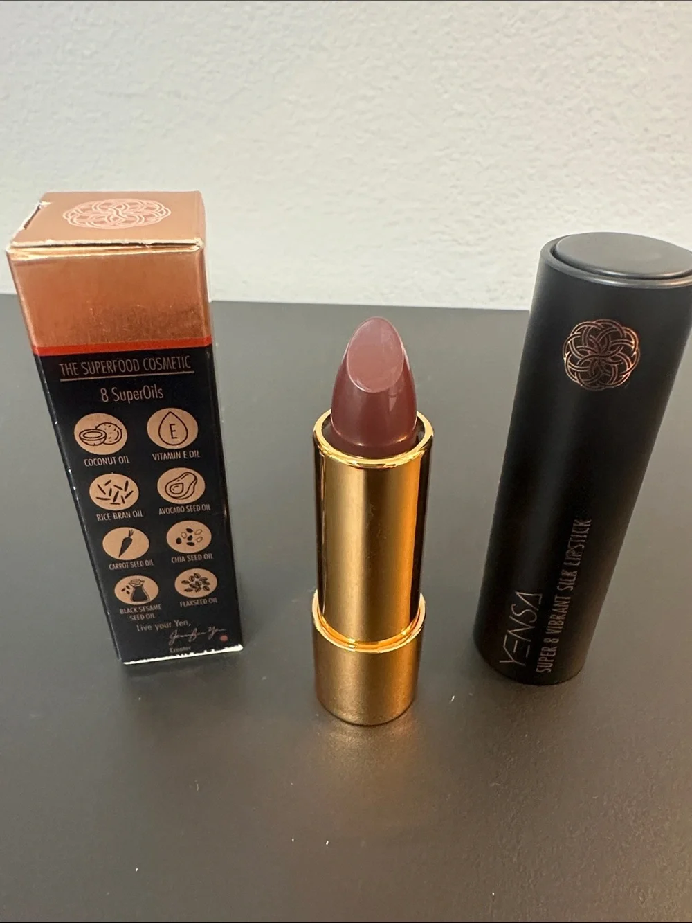 NWT Yensa Super 8 Vibrant Silk Lipstick in Deep Mauve Brown - Color Captivate